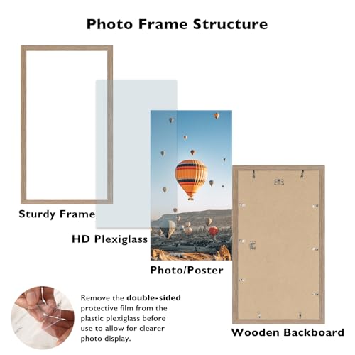 Image of JCJMY 12x24 Picture Frame Rustic Brown for Wall Hanging, Wall Mounting Horizontally or Vertically, 12 x 24 Wall Gallery Poster Photo Frame with Shatter Resistant Plexiglass, Rustic Brown
