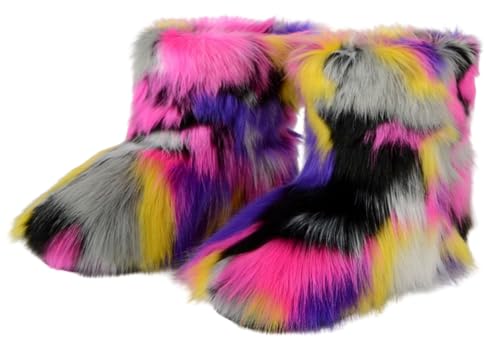 Girls Faux Fur Mid-Calf Snow Boot Winter Warm Furry Fluffy Shoes