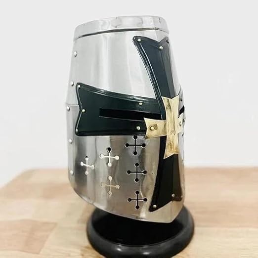 Medieval Templar Knight Helmet Black Cross 18G Steel Armor Helmet Cosplay Gift