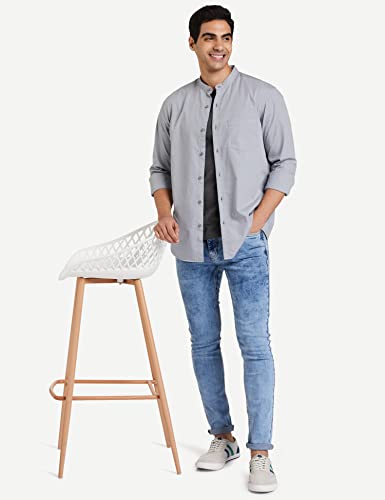 Image of Amazon Brand - Symbol Men's Cotton Shirt | Chinese Collar | Casual | Plain | Full Sleeve | Summer - Regular Fit (Available in Plus Sizes)