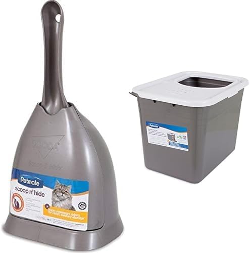 Petmate Scoop N' Hide Cat Litter Scoop with Holder in Brushed Nickel & Top Entry Enclosed Cat Litter Box with Filter Lid Bundle