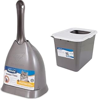 Petmate Scoop N' Hide Cat Litter Scoop with Holder in Brushed Nickel & Top Entry Enclosed Cat Litter Box with Filter Lid Bundle