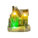 Casas de Navidad iluminadas, casas de Navidad de resina LED, casa de mesa reutilizable de resina con paisaje nevado para chimenea, escritorio, mesa de café, mesa de comedor