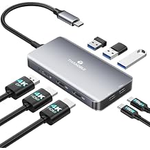 USB C Docking Station Dual Monitor, Laptop Docking Station 3 Monitor, USB C Hub Dual 4K@60Hz HDMI Display with DisplayPort Port, 5Gbps USB-A/C Data Port, 100W PD, for HP/Dell/Lenovo/Laptop