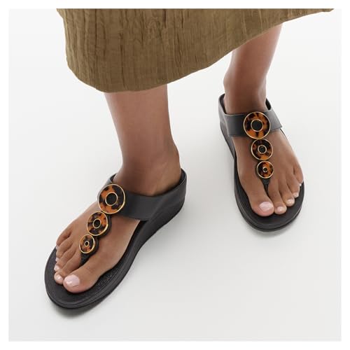 FitFlop Women's Fino Resin-Hoop Leather Toe-Post Sandals Wedge3