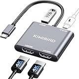 KiWiBiRD Double adaptateur HDMI pour 2 moniteurs HDMI Splittter écran étendu USB C vers double HDMI adaptateur pour 2 moniteurs 4K PD 100 W 2160p 1440p 1080p HDCP compatible avec ordinateur portable