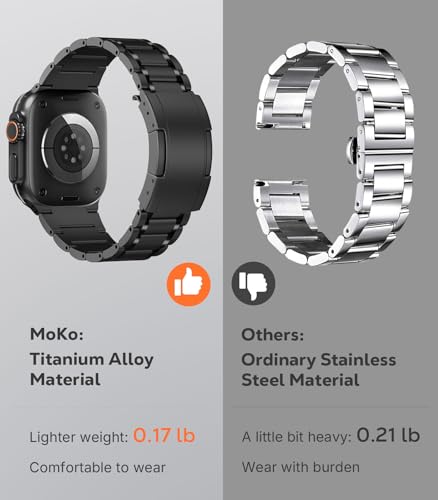 Image of MoKo Upgraded Titanium Watch Band, Compatible with Apple Watch Ultra 3 / Ultra 49mm, Replacement Strap for iWatch 46mm /45mm /44mm /42mm, Metal Band for Series 11 /10 /9 /8 /7 /6 /5 /4 /3 /2 /1 /SE3 /SE2 /SE