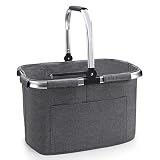 30L Picknickkorb mit Alu-Griff,Einkaufskorb, Klappbarer Korb Einkaufstasche Tragekorb Einkaufshelfer -für Reisen/Picknick/Einkaufen, G-2, Grau