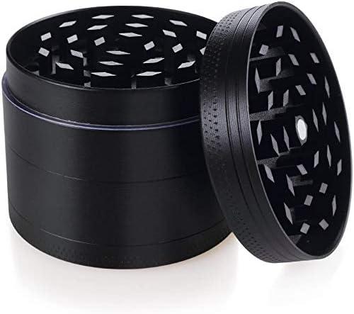 Herb Grinder, 4 Parts 40mm, Zinc Alloy Grinders, Kitchen Grinder, Spice Crusher, Chamber and Pollen Catcher, Premium Grinders, Magnetic Top (4 Part 40mm Black)
