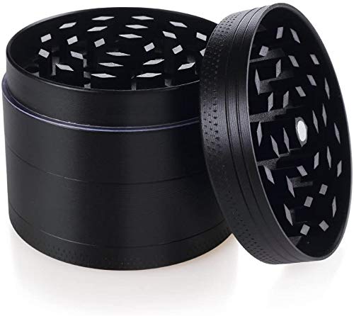 Herb Grinder, 4 Parts 40mm, Zinc Alloy Grinder, with Chamber and Pollen Catcher, Grinder with Magnetic Top for Dry Herbs, Spice Crusher, (Black)