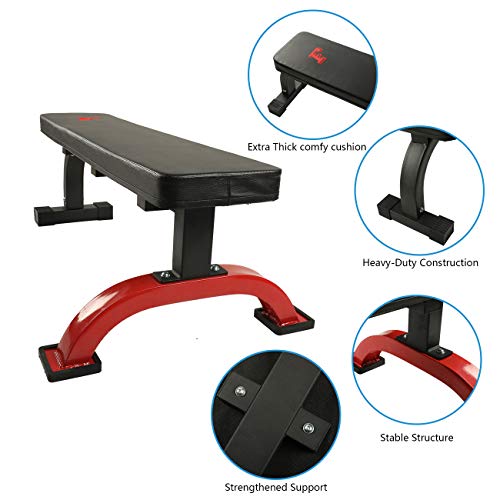 YESJOY Flat Weight Bench- 600 lbs Capacity Home Gym Workout Bench for Weight Training and Abs Exercises (Extra Thick Back Cushion pad)
