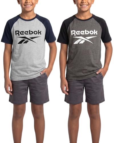 Image of Reebok 2 Pack: Boys Short Sleeve Raglan Cotton Crew Neck T Shirt Athletic Baseball Tee Tops Kids Teens Youth (6-18)