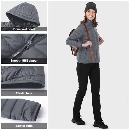 Image of Outdoor Ventures Women's Packable Lightweight Full-Zip Puffer Jacket with Hood Quilted Winter Coat