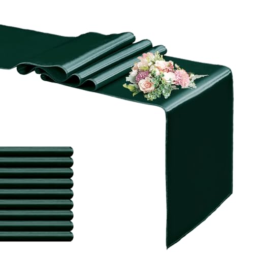 10 Pack Satin Table Runner 12 x 108 Inch Long,Satin Silk Table Runner for Wedding,Birthday Party and Banquet Decoration,Dark Green by OQSC - Used condition - US$19.58