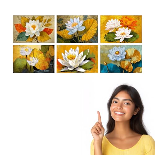 Image of SiddArtify Lotus Flower Wall Art Poster Print Set - Botanical Floral Prints for Living Room Bedroom Office Decor - 8x12 inch Board Pack of 6