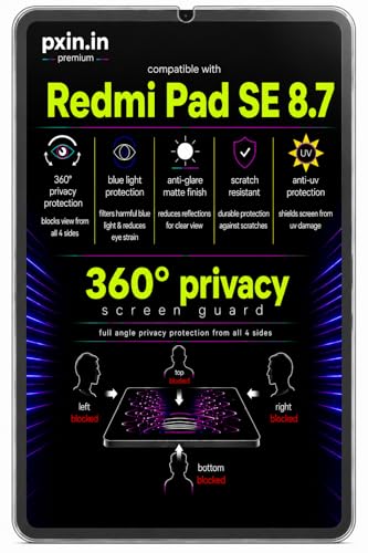 Image of Pxin 360 Pro Privacy Screen guard compatible with Redmi Pad SE 8.7 | Anti Glare | Anti UV | Anti Blue | Anti Reflection | Privacy Filter | Unbreakable Build