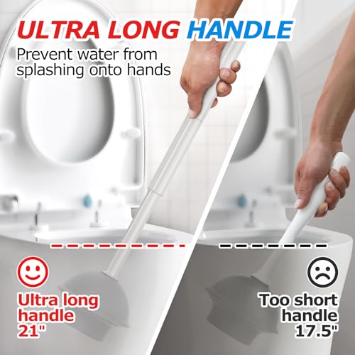 2 in 1 Toilet Plunger and Brush Set,Extended Handle Plunger,Toilet Bowl Brush Plunger Set,Bathroom Cleaning Tools,Cleaning Brush,Toilet Brush Plunger Combo,Cream Grey(21inch)