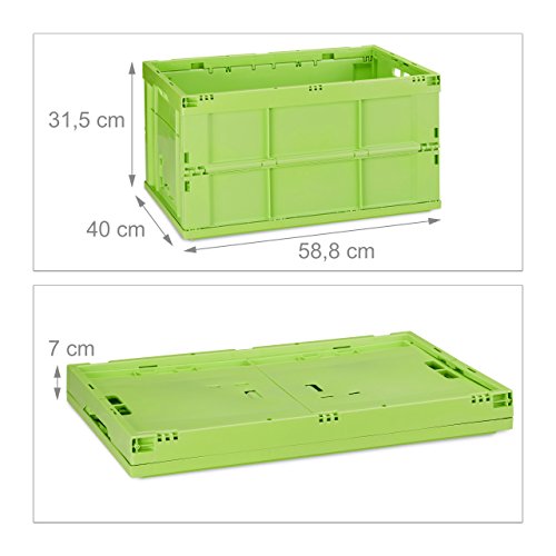 Relaxdays Profi Klappbox, stabil, Gewerbe, hochwertiger Kunststoff, Qualität, 60L, Kiste, HBT 31,5 x 58,5 x 40 cm, grün