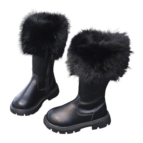 Botas de nieve para niñas, con cremallera lateral, forro polar, botas de piel sintética, antideslizantes, zapatos escolares para otoño e invierno, Black, 26 EU
