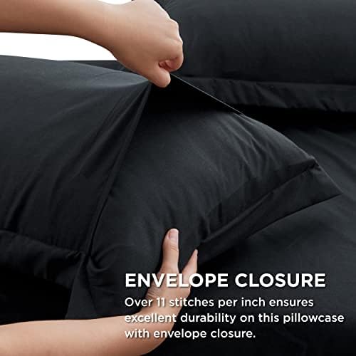 Bedsure Super King Bedding Sets with Fitted Sheet - 4 Pieces Black Duvet Cover Set with 40cm Deep Fitted Sheet and Pillowcases, Soft Brushed Microfiber Quilt Cover with Zipper Closure, 220x260 cm