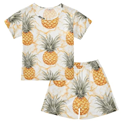 ALAZA Pineapples Marble Pajama Set Short Sleeve Sleepwear Soft Lounge Nightwear