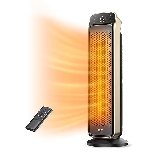 Dreo Space Heater for Indoor Use, 25″ 11.5ft/s Fast Electric Heater with Remote and Thermostat, 3 Modes, Overheating & Tip-Over Protection, Portable Heater for Large Room, Bedroom, Office, Gold