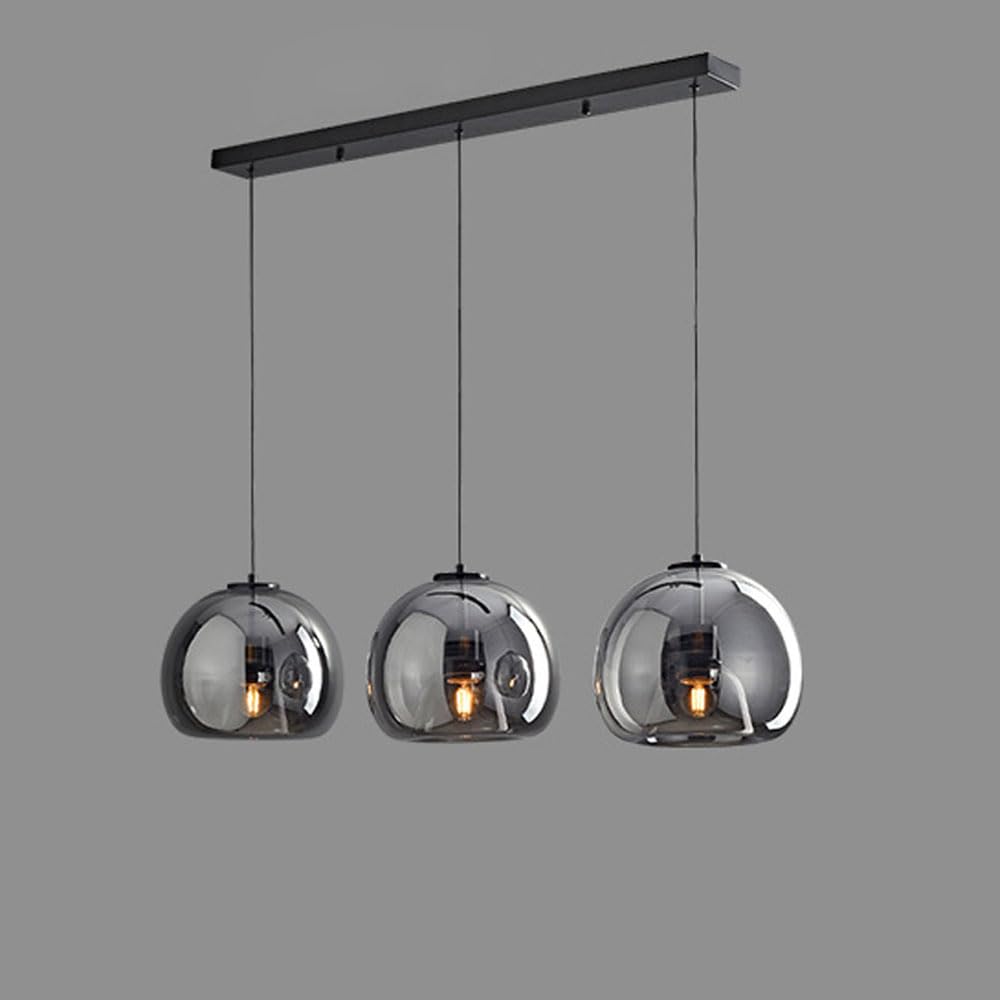 Glass Pendant Light 3-Light Smoke Gray Glass Pendant Light Fixtures Black Metal Hanging Lamp Retro Ceiling Hanging Light Fit For Living Room Dining Table Kitchen Bedroom Bar Suspension Ceiling Lights