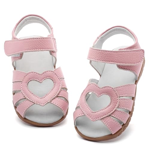 Image of Femizee Toddler Girls Leather Dress Sandals with Adjustable Strap | Toddler /Little Kids, Leather upper, Cushioned footbed, Hook-and-loop, Flexible Sole, Dressy summer occasions, Princess-style