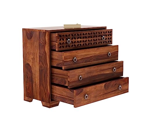 Image of SHIKHA WOOD CRAFT Solid Sheesham Wood Sideboard Cabinet Drawers and Door Storage | Multipurpose Wooden Chest of Drawers Furniture for Bedroom, Living Room, Home, and Office (Honey Finish- 4 Drawers)