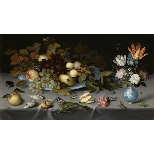 Poster Nature morte avec fleurs et fruits Art Print 76x101 cm