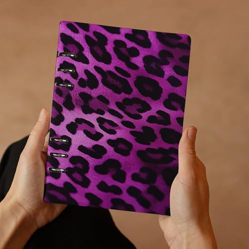Cuaderno de piel sintética A5 de leopardo morado de alta calidad con 6 anillas 7