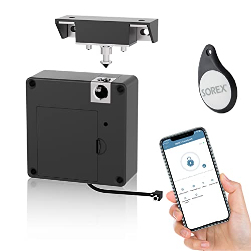 SOREX SMART WiFi Möbelschloss RFID Chip / Karte & Handy App Öffnung, Elektronisches Schrankschloss, Schließfach für Schubladen mit App Verwaltung, Schloss für Aktenschrank Cover