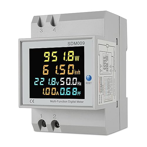 Medidor de Energía, Contador de Energía Eléctrica Monofásico, Multifuncional Medidor Eléctrico Digital AC 40-300V 100A Medidor Potencia Voltímetro Amperímetro Medidor de Electricia de Riel DIN