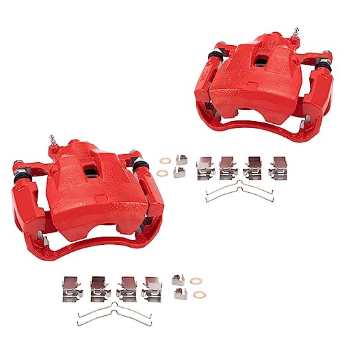 Image of TRQ Front Brake Caliper Set Painted Red Brackets Compatible with 2012-2018 Toyota Avalon 2012-2017 Camry 2016-2018 Lexus ES350