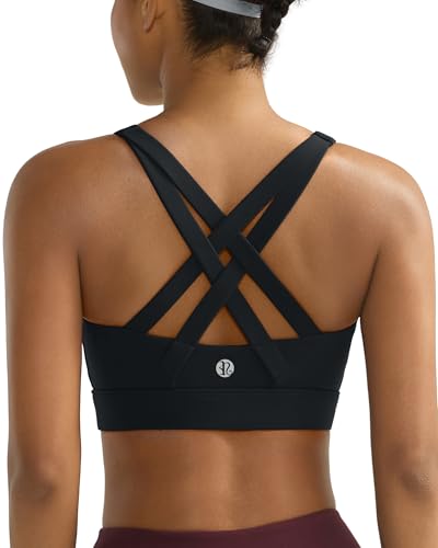 RUNNING GIRL Black Sports Bra for Women,Molded Cups High Support