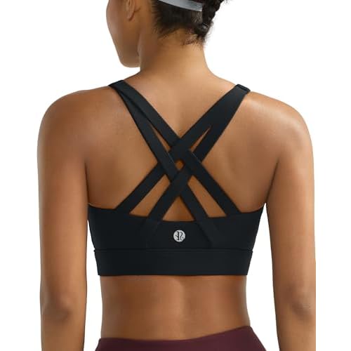 RUNNING GIRL Sports Bra for Women High Support,Molded Cup Strappy Running High Impact Sports Bras for Women Black Small