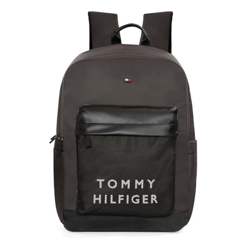 Image of Tommy Hilfiger 14-inch Laptop Backpack Donoho - Granite Grey & Black Dual-Tone | Backpack for School, College, and work | Water-Resistant with Trolley Sleeve & 1-Year Warranty