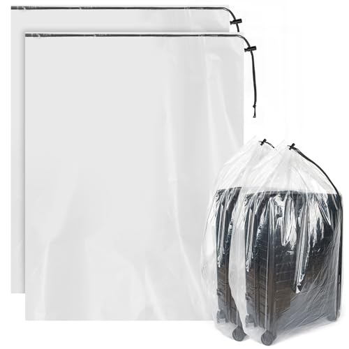 HFKPJRT 40 x 60 Inches Extra Large Clear Drawstring Plastic Storage Bags, Gaint 4.7 Mil Luggage Storage Bags for Suitcase, Stroller, Chair, Kids Bike, Blanket, Plush Toys, Reusable Dust Covers 2Pcs