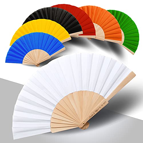 Éventail pliant personnalisable CALESA bois de qualité supérieure et tissu blanc lot de 25