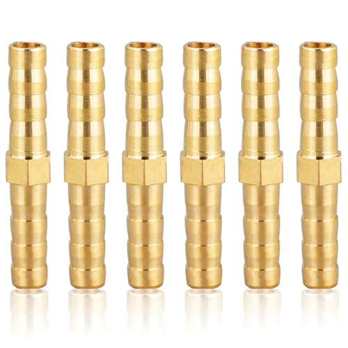 Conector de Manguera de Latón 6mm (1/4") - 6 Piezas Rectas, Conector de Púas, Racor Roscado para Boquilla