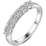YODEWA Moissanite Wedding Band for Women 6 Real Moissanite Stone 925 Sterling Silver Hypoallergenic