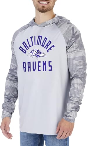 Zubaz Officially Licensed Men's NFL Grey Hoodie with Tonal Camo Sleeves, Baltimore Ravens, Size Large