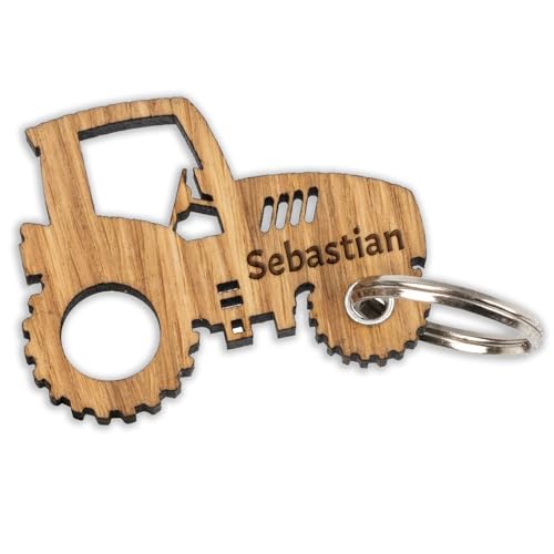 Unikatolo Schlüsselanhänger Traktor mit Name graviert, Holz Anhänger...