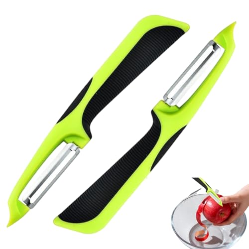 Abeillo 2PCS Ergonomic Non-Slip Handle & Sharp Blade Peelers for Vegetable, Apple，Fruit, Carrot,Potatoes，Swivel Straight Vegetable Peeler for Kitchen or Outside（Green）