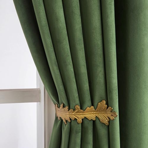 Lapalife Oliver Green Blackout Velvet Curtains Pencil Pleat for Bedroom Livingroom,2 Panel 84 inch Long Room Darkening Thermal Insulated Noise Reducing Drapes,Functional Heading - Image 3