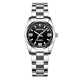 JewelryWe Damen-Armbanduhr aus Edelstahl, analoge große Ziffern, Lunimous Zeiger, Quarzuhr für Freizeit und Geschäft schwarz