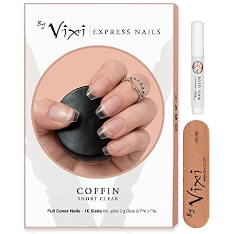 100-stück KURZ SARG NAGEL-SET, GRATIS KLEBER UND VORBEREITUNGS FEILE, 10 Größen - Durchsichtig Express-Fingernagelverlän gerungen, vollabdeckung. Für Profis & den Heimgebrauch - By Vixi Cover