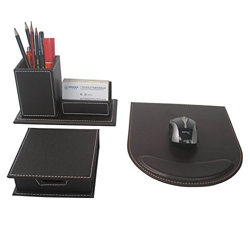 ★3-pezzi Set da Scrivania , compreso Porta blocchetto memo , Tappetino per Mouse e Portapenne con portabiglietti da visita .