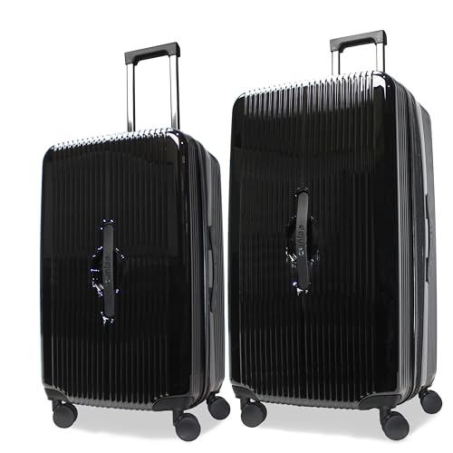 World Traveler Dejuno Colossus Polycarbonate Hardside Expandable Spinner Luggage with TSA Lock and Front Handle, Black, 2-Piece Set(26in,30in)