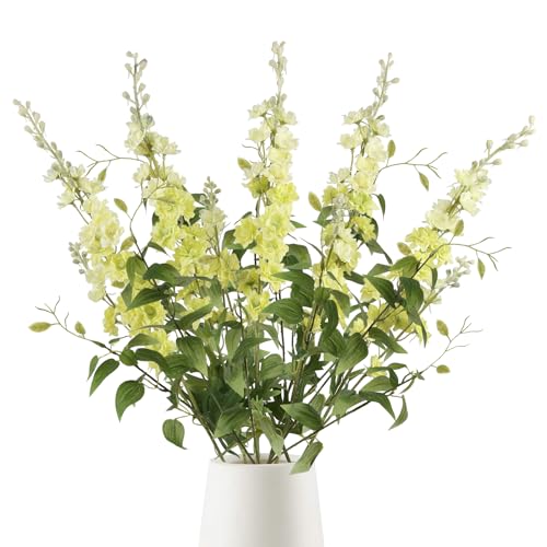 IPOPU 9Pcs Artificial Delphinium Flowers Combo Clematis Greenery Stems, 33.5' Long Stem Larkspur for Wedding Centerpiece